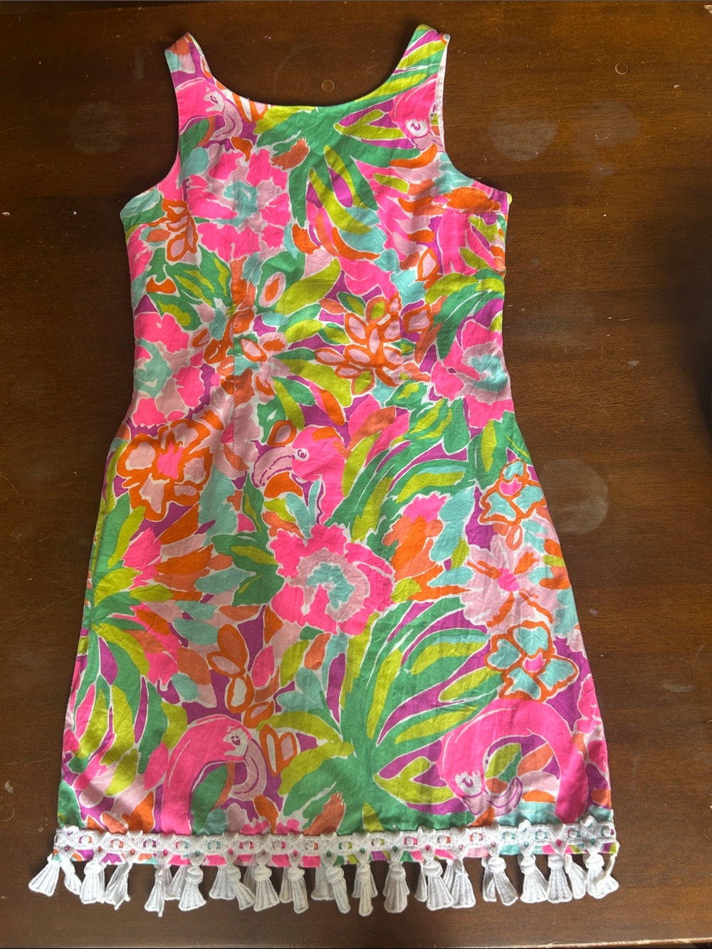 Lilly Pulitzer Pink and Orange Floral Dress with Tassel Trim